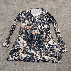 LOGO Multi-Color Stretch Rayon Knit Long Sleeve Tunic Top; Size XS